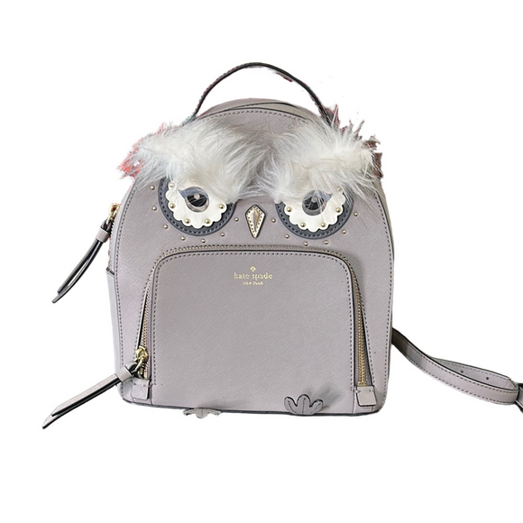 kate spade Handbags - Kate Spade Star Bright Grey Owl Tomi Backpack Saffiano Leather Novelty Bag EUC